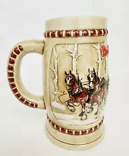 BUDWEISER 1981 Holiday Beer Stein Mug Clydesdale Snowy Woodland Ceramarte Brazil