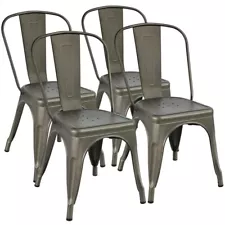 Iron Metal Dining Chair 18'' Stackable Side Chairs Bar Chairs with Back Set of 4