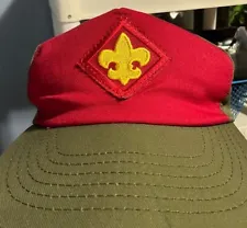 VTG 80s Boy Scouts of America Hat Cap Olive Green Red Snap Back USA