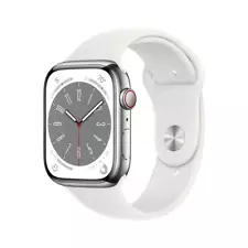 New ListingApple Watch Series 8 45mm Silver Stainless Steel Case with White Sport Band, M/L