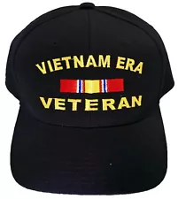 Vietnam ERA Veteran Baseball Cap Black Military Hat with Ribbon for Men Women