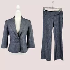 Limited Drew Fit Pant Suit Women 2 Wide Leg Blazer Blue Structured Office Work