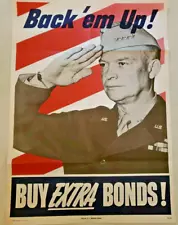 1944 Orig. WWII War Bonds Poster "Back 'em Up!" 20" x 28" General Eisenhower- VG