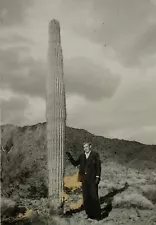 c.1920s Man Tall Cactus Desert Proper Fashion Antique Vintage B&W Photograph