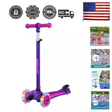 KS3 Kids Kick Scooter with LED Lighted Wheels and Adjustable Handlebars