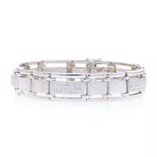 White Gold Diamond Link Men's Bracelet 8" - 14k Round Brilliant 2.50ctw