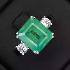 Estate Neon Green Emerald 7.70Ct 925 Sterling Silver Handmade Rings Size 6.25