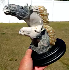 Yellow Calcite & Marble HORSE Display Crystal Colt & Mare Hand Carved For Sale