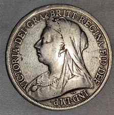 1893 Solid Silver Antique Queen Victoria Crown Coin Vintage 0.925 Sterling Old