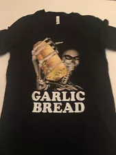 Mens Garlic Bread T Shirt Funny Creepy Skeleton Smile Face Joke Tee For Guys