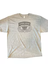 T-Shirt - Airborne Tab with Jump Wings - Black on Grey - Adult XL Size - New