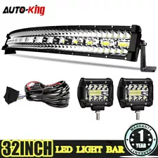 Curved 32" LED Light Bar Aux 4" Pods Kit For Polaris RZR XP 1000 900 Below Roof