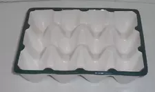 White Ceramic Egg Carton Crate Tray Holder Container w/Green Trim Holds 1 Dozen