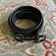 Vintage Salvatore Ferragamo Double Gancini Black Leather Belt Italy