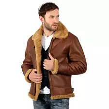 Men’s Brown B3 Aviator Sheepskin WW2 Bomber Leather Pilot Jacket