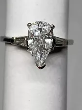 GORGEOUS 14K WHITE GOLD 1.30CT PEAR NATURAL DIAMOND ENGAGEMENT RING NO RESERVE