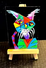 PICASSO INSPIRED CAT ACEO 3.5 x 2.5 acrylic PAINTING original SWARTZMILLER ART