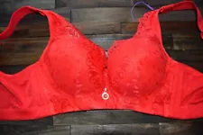 Red Bra Sz 38 / 85 Padded Wirefree Rhinestone Cleavage Necklace Dangle Lace