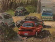 Cars In Lot West Michigan Original Oil Painting