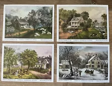 4 Currier Ives Lithographs American Homestead Spring Summer Autumn Winter