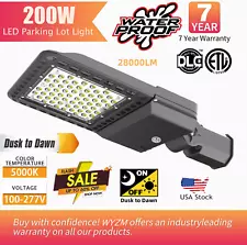 200W LED Shoebox Light Street Parking Lot w/ Dusk To Dawn Photocell 28000lm