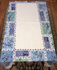 Charming Vintage Linen Leacock Tablecloth Indian Scenes 67” X 51.5”