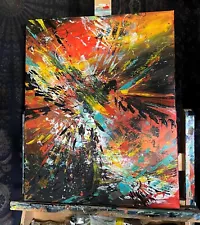 Abstract Bird Thick Acrylic Painting original art for sale by artist 16x20in 