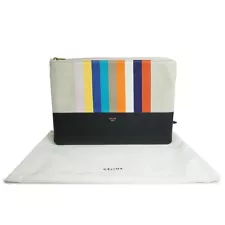 Celine Striped Clutch Bag Canvas Leather Black Multicolor W25cm H17cm Unused