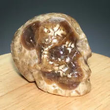 86g Natural Crystal.Amber agate.Hand-carved.Exquisite skulls statues gift A11