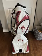 Oakley Skull Golf Bag 9.0 White / Red, Strap & Rain Cover Cart Caddy