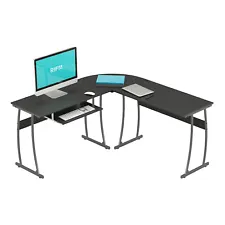 RIF6 L Shaped Computer Office Desk w/ Keyboard Tray, Easy Assembly, Black (Used)