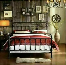 Iron Bed Frame Queen Size Farm Country Victorian Spindle Rustic Vintage Style