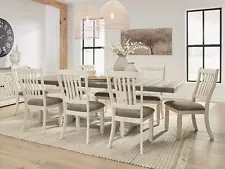 ON SALE - Farmhouse Style White & Brown Finish Dining Table & 8 Chairs Set IC1G