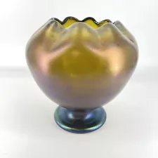 Large Antique Hand Blown Iridescent Glass Footed Rose Bowl