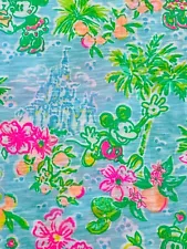 Lilly Pulitzer Slub Cotton Fabric Print Blue Ibiza Lilly Loves Disney 36"x 60”