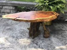 MID CENTURY MODERN LIVE EDGE SLAB FOLK ART COFFEE TABLE STUNNING