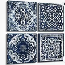 Portuguese Tile canvas wall art 13” - 4 pieces Blue & White