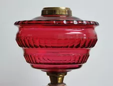 Large Victorian Cut Cranberry Glass Kerosene Paraffin Duplex Oil Lamp Font Fount