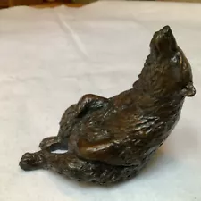 Art Deco Genuine Bronze Wildlife Reclining Bear, by Lost Wax Method Sculpture