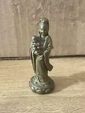 Vintage Quan Yin Statue Bronze Baby Buddha Buddhist Goddess Guan Kwan Yin 3"