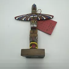 Vintage Hand Carved Hand Painted Resin Totem Pole- Signed "HS" 5.5" tall