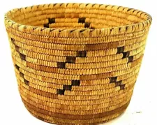 Vintage Papago Cylindrical Woven Basket 13.5" x 9" circa 1940