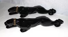 2 -Rare Vintage 1960's Crouching Black Panthers W/Brass Collars - 22", Beautiful