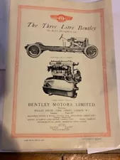 Vintage 3 Litre Bentley Leaflet 1928