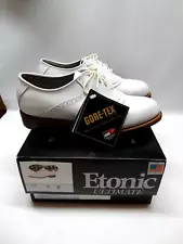 Vtg Etonic Ultimate Dri-Tech 7 D White Saddle Leather Golf Shoes Gore-Tex 7412