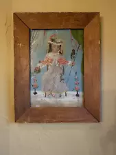 Antique Religious Mexican Retablo Painting on Tin "Santo Nino" Framed Folk Art