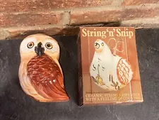 Vintage 1982 Ceramic Wall Hanging String Holder- Wise Old Owl- W/ Original Box