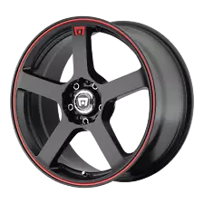 18x8 Motegi MR116 FS5 Matte Black Red Racing Stripe Wheel 5x100/5x4.5 (45mm) (For: 2003 WRX)