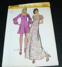 Vintage 1970s Simplicity Pattern #9446 Maxi Mini Peasant Dress Size 14 Uncut