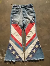 Free People Betsy Flare Jeans Womens 10 American Flag Baggy Raw Hem Denim Pants